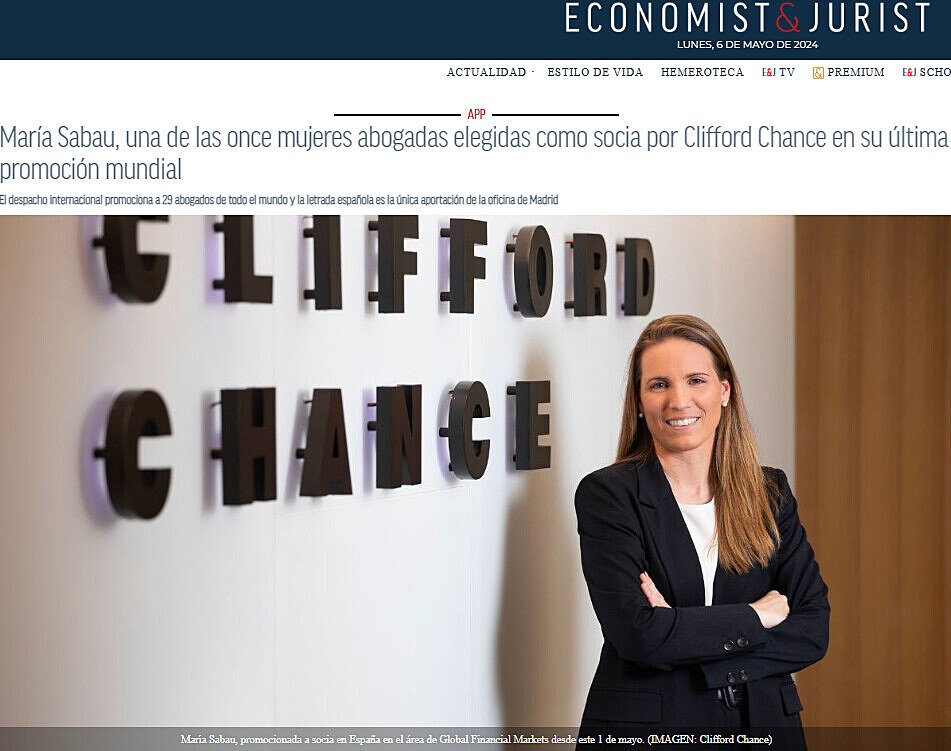 Mara Sabau, una de las once mujeres abogadas elegidas como socia por Clifford Chance en su ltima promocin mundial